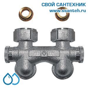 14845 HERZ 1316611 Узел Н-образный для нижнего подключения угловой, 3/4"(конус)-3/4"(ЕК), 90°C, 10 бар, с фиксированным байпасом 