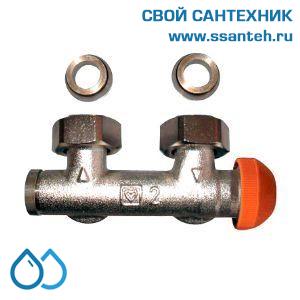 14858 HERZ 1369391 Узел нижнего подключения панельного радиатора угловой, 3/4"(конус)-3/4"(ЕК), 120°C, 10 бар, с гидравлической настройкой, термостат справа