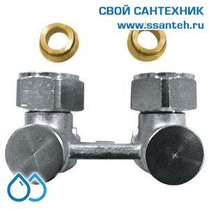 14889 HERZ 1376611 Узел Н-образный для нижнего подключения угловой, 3/4"(конус)-3/4"(ЕК), 90°C, 10 бар, двустороннее перекрытие