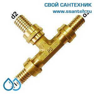 18117 Herz, P551200 Тройник латунный под надвижную гильзу, 12x2,0-12x2,0-12x2,0