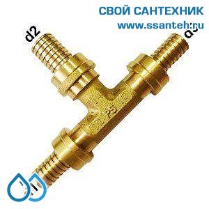 18148 Herz, P552503 Тройник латунный под надвижную гильзу, 25x3,5-12x2,0-25x3,5